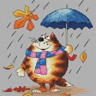 Вышивка Котик с зонтиком
