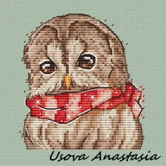 Вышивка Сова в шарфе