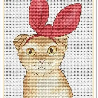 Вышивка Кошка с ушками зайки