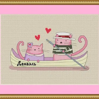 Вышивка Котики в лодке