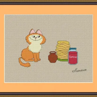 Вышивка Кот и блины