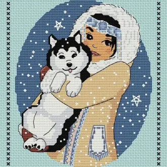 Вышивка Девушка с хаски
