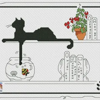 Вышивка Котик и аквариум