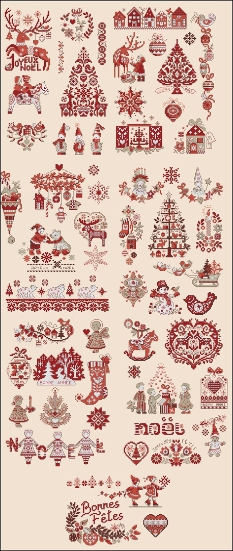 Вышивка Красный сэмплер крестом, схема в PDF №1831