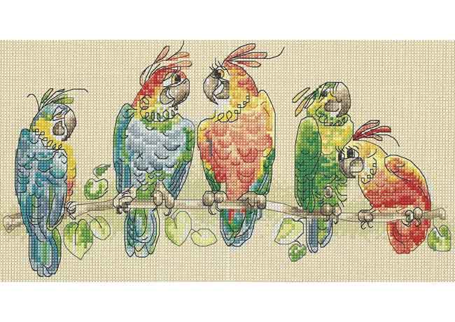 Вышивка Попугаи крестом, схема в PDF №8008