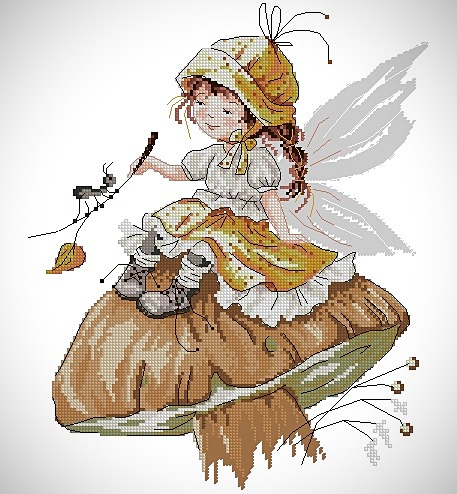 Вышивка Грибная фея крестом, схема в PDF №14100