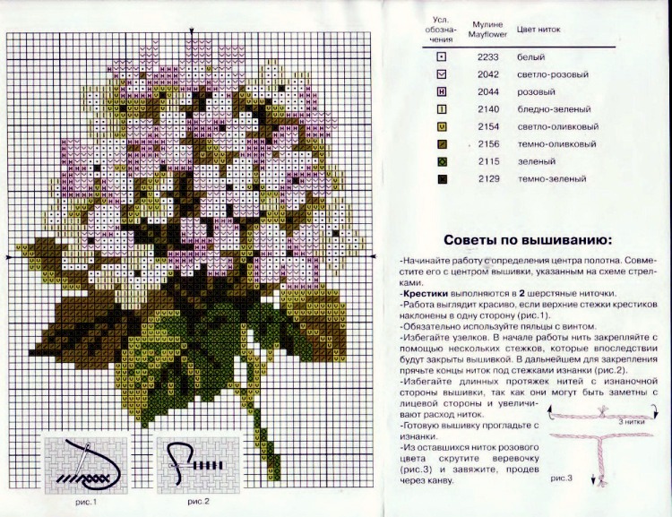 Вышивка Белая гортензия крестом, схема в PDF №22496