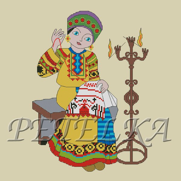 Вышивка Рукодельница крестом, схема в PDF №9906